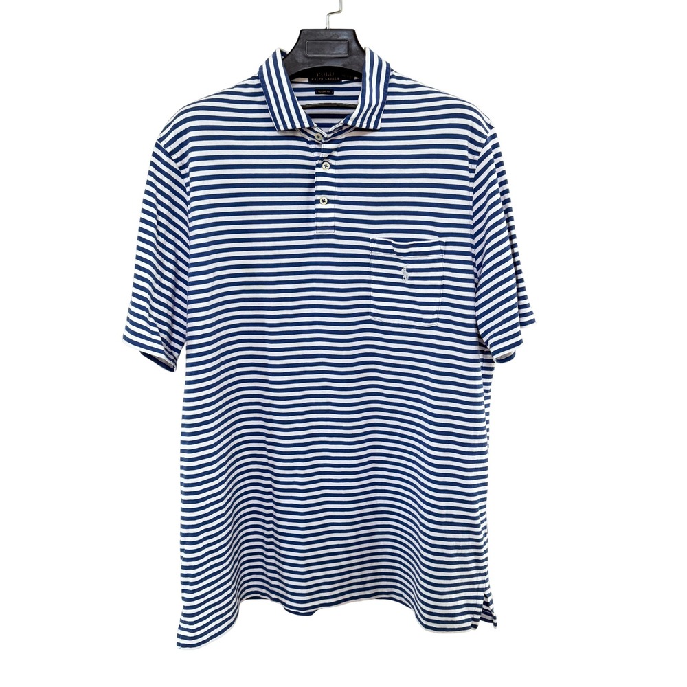 Polo Ralph Lauren Men Classic Fit Striped Polo Shirt Pocket Blue White‎ XL
